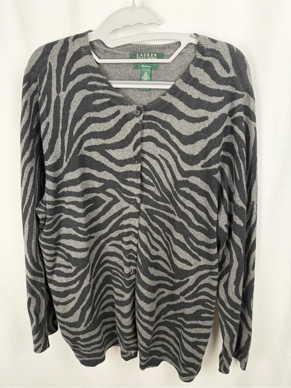 Ralph Lauren Gray & Charcoal Zebra-Print Button Cardigan
